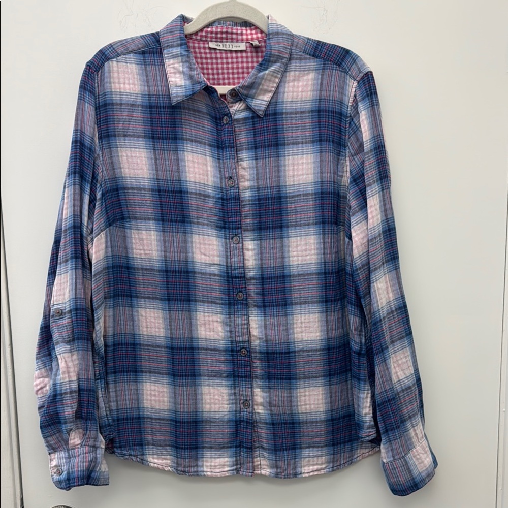 NEXX Size XL Plaid Blue and Pink WOMENS Shirt